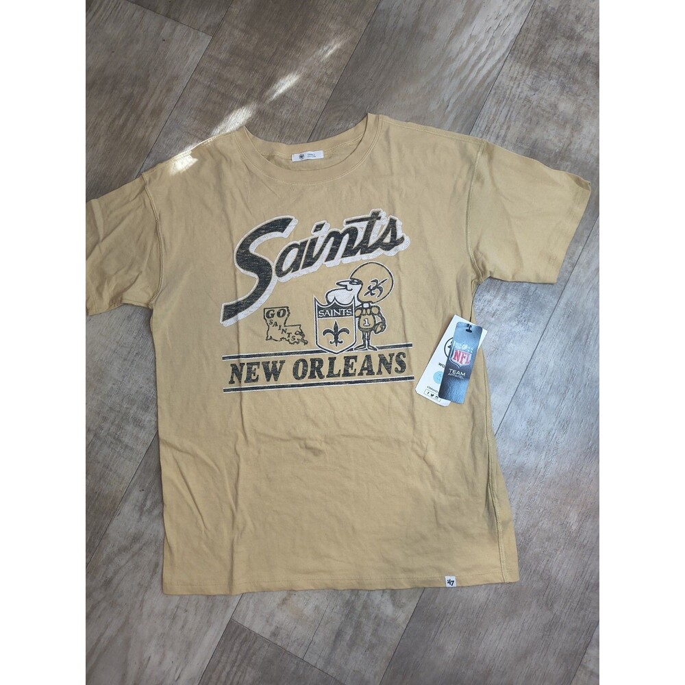 New Orleans Saints T Shirt Womens Small Gold 47 Brand NFL Team Apparel NWT